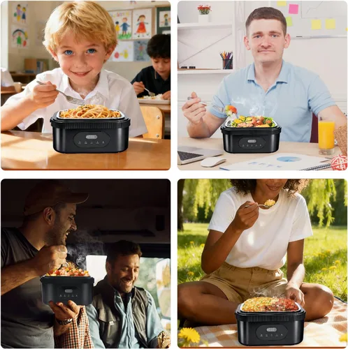 Vista 7 de Fiambrera eléctrica inalámbrica para adultos, lonchera recargable de 18000 mAh, 1.5L (6.3 tazas), calentador de alimentos portátil autocalentable