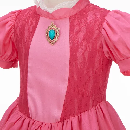 Vista 4 de Disfraz de princesa melocotón para niñas, vestido de princesa melocotón, accesorios de cosplay, corona de princesa para disfraz de Halloween