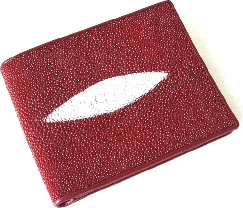 Vista 8 de Auténtico Stingray Skin para hombre Bifold blanco perla ojo borgoña rojo cartera