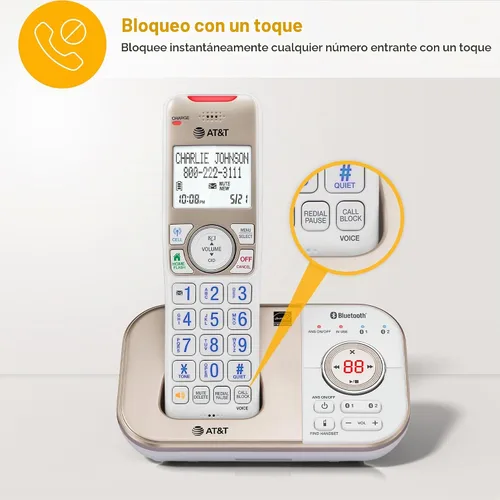 Vista 3 de AT&T 1-Handset DECT 6.0 - Teléfono inalámbrico expandible Bluetooth para el hogar con contestador, bloqueo inteligente de llamadas, identificador