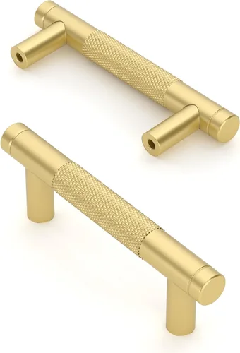 Vista 41 de Asidrama - Paquete de 10 tiradores para gabinete de 3 pulgadas (76mm) de color negro mate y bronce champán, manijas estriadas para gabinete