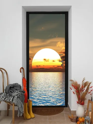 Vista 28 de artfanke Murales 3D de bosque caducifolio amarillo para puerta, 30.3 x 78.7 pulgadas, calcomanías autoadhesivas para puerta, póster de bricolaje