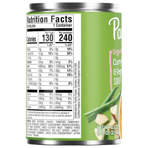 Vista 5 de Pacific Foods - Sopa orgánica de curry con papa y verduras, lata de 16.3 oz