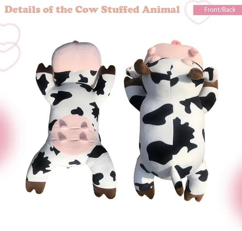 Vista 6 de Almohada de Peluche de Vaca - Vaca de 19.6 Pulgadas Animal de Peluche - Regalo de Cumpleaños, Navidad, San Valentín para Niños, Adultos, Niños, Niñas