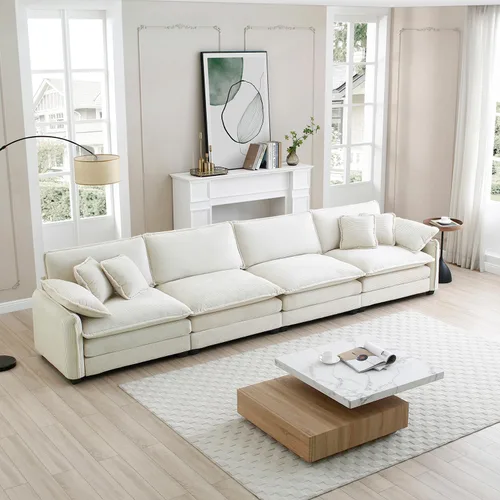 Vista 132 de Sofá Loveseat Grande en Beige y Blanco de 194.8 cm, Sofás Seccionales de 2 Plazas Grandes para Sala de Estar, Sofá Seccional Modular de Tela
