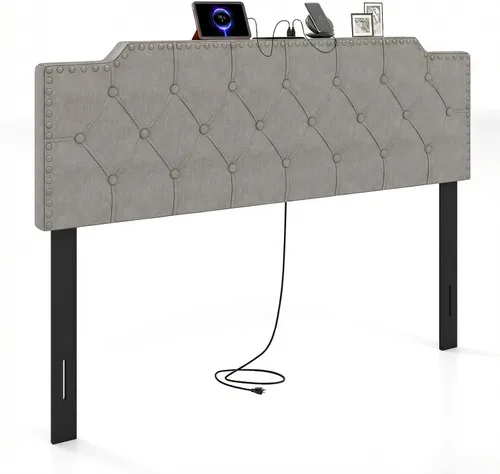 Vista 18 de GIANTEX - Cabecera con estación de carga, tamaño Queen/Matrimonial, tapizada con botones y 2 salidas de CA, puerto USB y tipo C, patas de madera