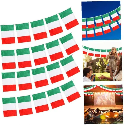 Vista 2 de 16.4 ft Bandera italiana Bunting poliéster Italia Bunting Decoración para eventos deportivos Fiestas callejeras Festivales y celebraciones 5.5x8.3 in