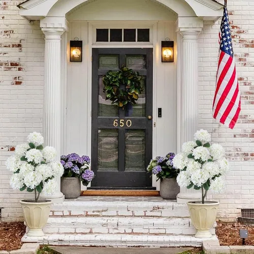Vista 5 de GTIDEA Paquete de 2 hortensias artificiales de 3.5 pies para exteriores, árbol falso con espigas, arbustos de hortensias sintéticas, árbol de flores