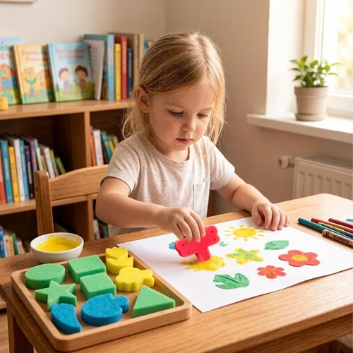 Vista 6 de 30 piezas de pintura de esponja de forma, pinceles de esponja para pintura acrílica, esponjas de manualidades con mango de madera para bricolaje
