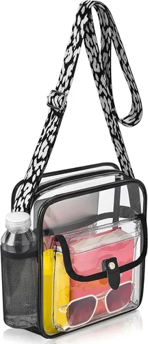 Vista 8 de Bolso bandolera transparente SPODEARS para eventos en estadios y conciertos - Cartera con correa de hombro ajustable con 1 soporte para botella