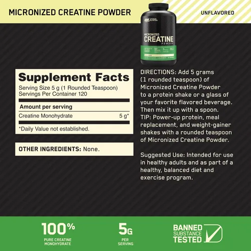 Vista 3 de Optimum Nutrition Polvo de Proteína de Suero 100% Gold Standard: Chocolate Doble Rico (5 Libras) con Polvo de Creatina Monohidrato Micronizada, Sin