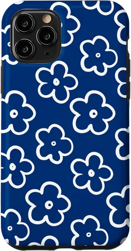 Vista 29 de Lindo patrón de flores silvestres azul marino y blanco floral caso para iPhone 17