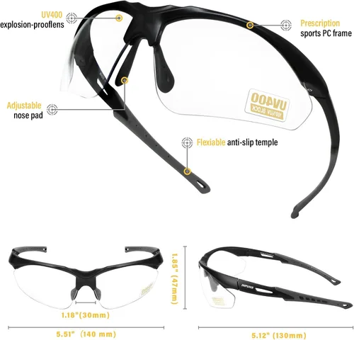 Vista 5 de YIFAN Z87 - Gafas de pickleball de seguridad anti niebla y arañazos para hombres y mujeres con marco negro Envoltura 100% protección UV