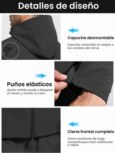 Vista 5 de FREE SOLDIER Chaqueta impermeable Softshell con forro polar para hombre, chaqueta táctica militar con capucha rompevientos Negro