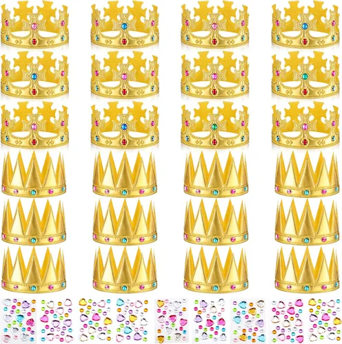 Vista 8 de Yaomiao 44 coronas de espuma de cumpleaños para niños, tiaras de princesa, sombrero de rey, kits de calcomanías de diamantes a granel