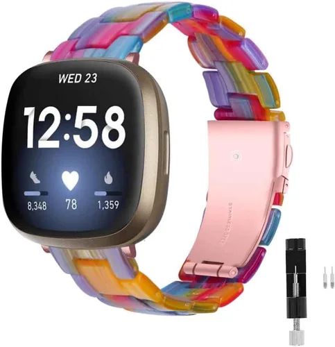 Vista 25 de Correa de reloj de resina compatible con Fitbit Versa 4/Sense 2/Versa 3/Sense 1, pulsera brazalete de moda ligera y ajustable de repuesto