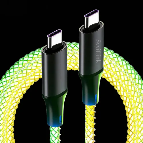 Vista 23 de Cable USB PD cargador rápido iluminado (USB 3 en 1 azul), cable de datos de teléfono, cable de carga de luz fluida, 39 pulgadas, material TPE