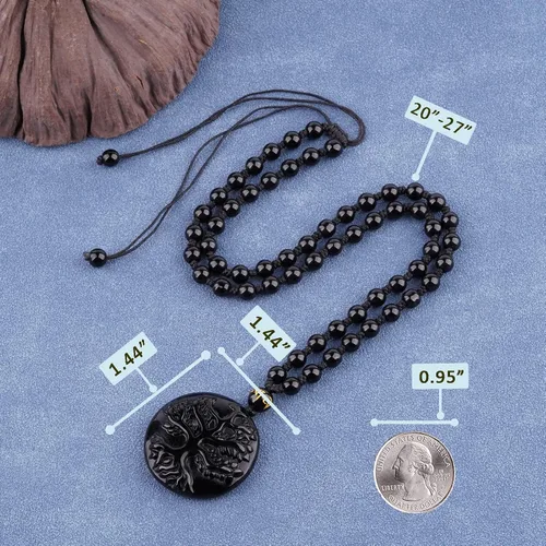 Vista 4 de VIKCAUX Collar de obsidiana negra con dije de protección con cadena de cuentas extendida de cristal curativo para hombres y mujeres, Cristal