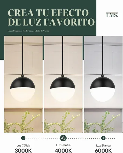 Vista 8 de LMS Lámpara Colgante de Mediados de Siglo de 6 Pulgadas, Lámparas Colgantes de Color Negro Mate con Cristal de Globo Blanco, Lámparas de Techo
