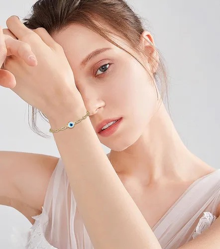 Vista 2 de Evil Eye Bracelets for Women,18k Gold Plated Dainty Layered Paperclip Bracelet Gold Cute Adjustable Stackable Bead Bracelets Set for Protection