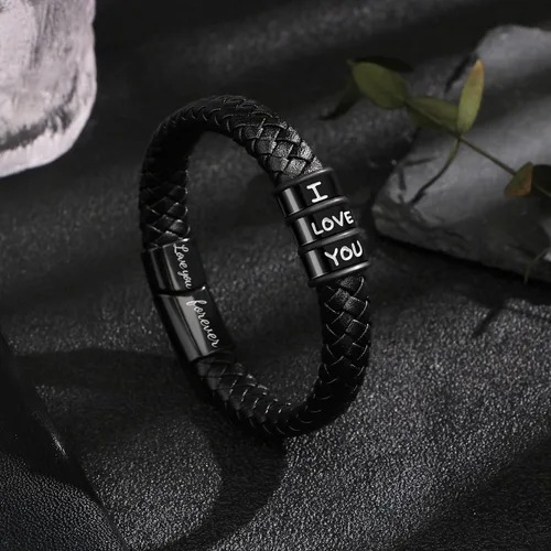 Vista 5 de SheCare Pulseras para hombre, regalos para hombres, pulseras de cuero para regalos del día del padre, pulseras trenzadas negras para hombre, novio