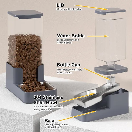 Vista 6 de Comedero de acero inoxidable para gatos y dispensador de agua, bebedero por gravedad y alimentador de alimentos con acero inoxidable, tazón