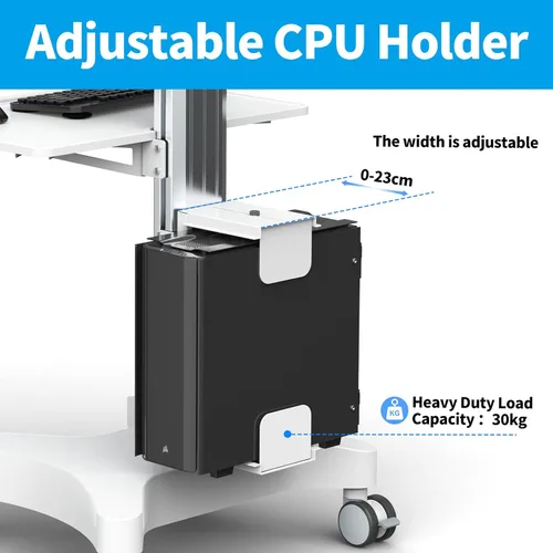 Vista 6 de Carrito Médico con Soporte para Monitor y Soporte para Escáner Oral – Estación de Trabajo Móvil con Altura Ajustable para Clínicas Dentales