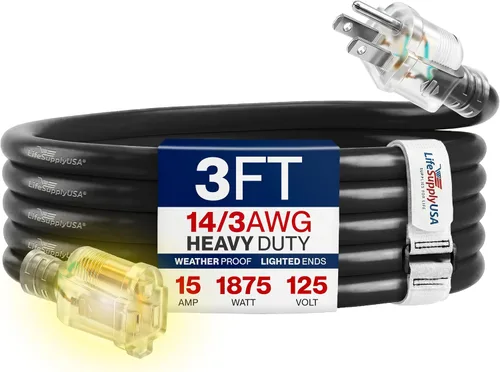 Vista 20 de Cable de extensión SJT de 12/3 300 V con luz LED para uso en interiores y exteriores con enchufe con iluminación LED Amarillo