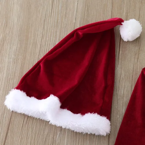Vista 5 de AMIMOJY Trajes peludos de Navidad para niñas pequeñas, con cuello redondo, sin botones, con gorro de Papá Noel, conjunto de cinturón con leggings