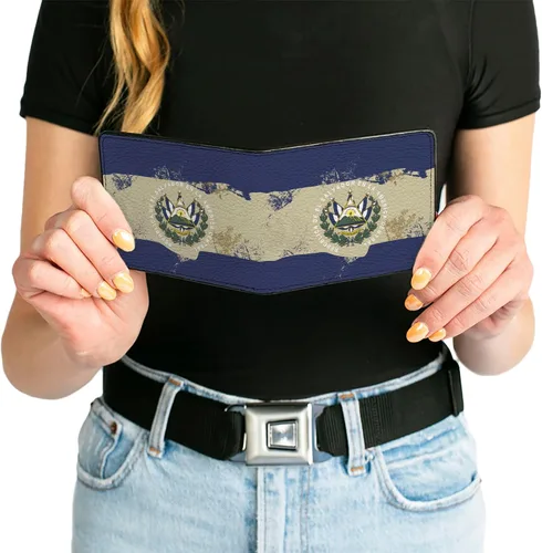 Vista 7 de Buckle-Down Billetera para hombre, plegable, pintura envejecida con la bandera de El Salvador, cuero vegano, 4.0 x 3.5 pulgadas, El Salvador