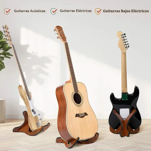 Vista 5 de CAHAYA Soporte de guitarra de madera universal plegable piso soporte para Marrón oscuro