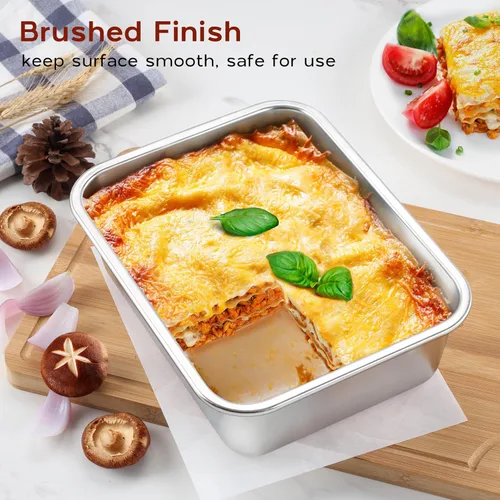 Vista 5 de Onader - Bandeja para lasaña profunda, rectangular de acero inoxidable de 10 x 8¼ pulgadas, bandeja para hornear de metal, apta para horno