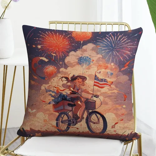 Vista 7 de Funda de cojín de lino para decoración del hogar al aire libre, 4 de julio, Día de la Independencia, celebración del 4 de julio, celebración retro