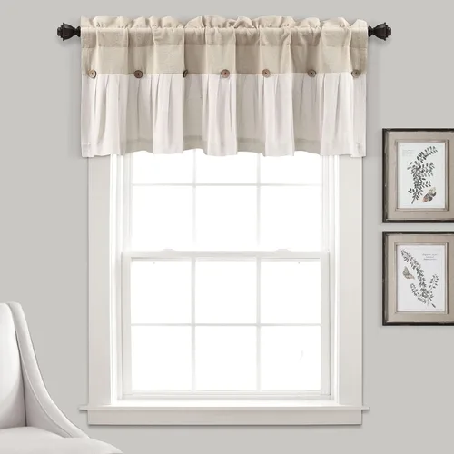 Vista 11 de Lush Decor - Cenefa para cortina con botones de lino estilo granja, 52 pulgadas de ancho x 18 pulgadas de largo, negro y blanco - Valances