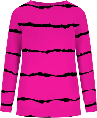 Vista 4 de Camiseta de moda para mujer, estampado a rayas, casual, manga larga, talla grande, cuello redondo, ajuste holgado