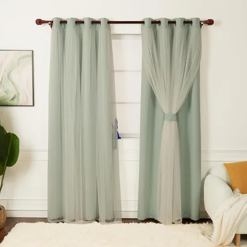 Vista 8 de INLINAS Cortinas opacas beige con superposición transparente, paneles térmicos y de reducción de ruido con ojales en la parte superior