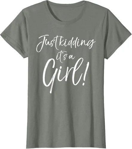 Vista 15 de Camiseta divertida de revelación de género Blue Trick Just Kidding It's a Girl!, Azul / Patchwork, S Azul Pastel