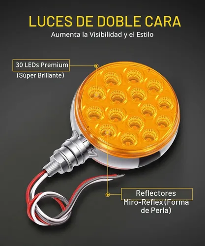 Vista 2 de Partsam 2 luces LED redondas de doble cara de 3 pulgadas, color rojo/ámbar, 30 luces LED para guardabarros, señal de giro cromada, Miro-reflex