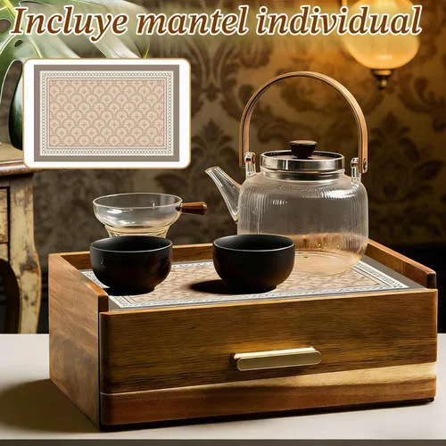 Vista 2 de Organizador de bolsas de té de madera de acacia con cajón