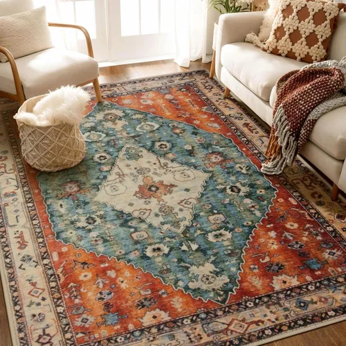 Vista 382 de SERISSA - Tapetes florales vintage, antideslizante, lavable, pequeño, ultrasuave, bohemio, de pelo bajo, para entrada, interiores, habitación