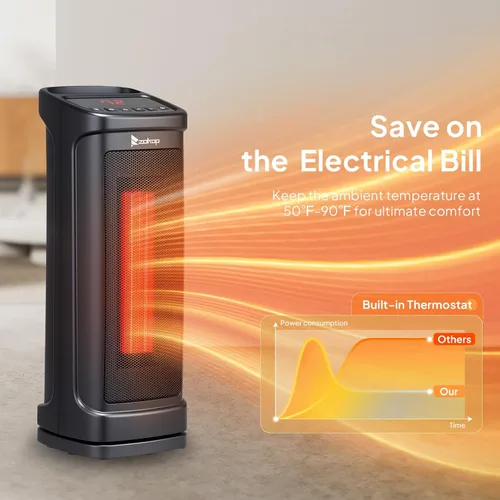Vista 4 de ROVSUN - Calentador de espacio eléctrico de 17''H con control remoto, calentador de torre portátil con oscilación de 70°, temporizador, termostato