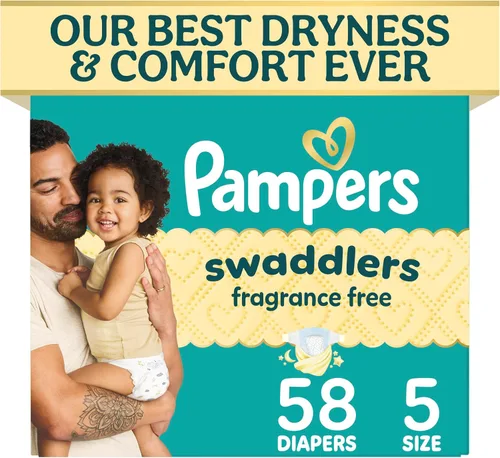 Vista 29 de Pampers Pañales Swaddlers, talla 4 (15-34 libras), 150 unidades, sin fragancia, hipoalergénicos, absorbentes, recomendados por pediatras, seguros