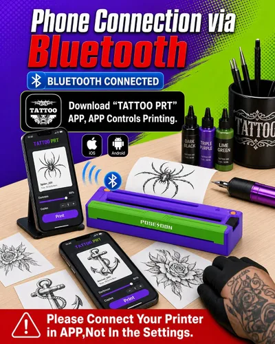 Vista 3 de Máquina de impresora de plantillas de tatuaje Poseidon con papel de Bluetooth inalámbrico, máquina de tatuaje térmico, para artistas del tatuaje