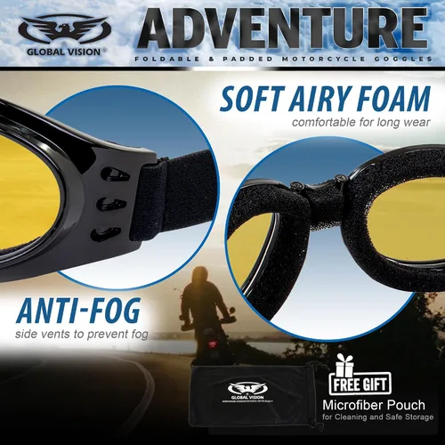 Vista 6 de Global Vision Gafas de aventura para hombre con bolsa Espejo negro-amarillo