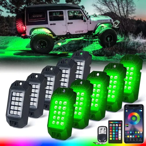 Vista 10 de Xprite - Kit de luces LED RGB bluetooth con controlador RF, luces neón multicolor intermitentes que sincronizan con la música para vehículos