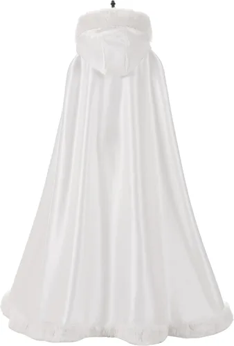 Vista 3 de WOWBRIDAL Capa nupcial de 57 pulgadas para mujer, capa de boda con manopla, longitud hasta el suelo