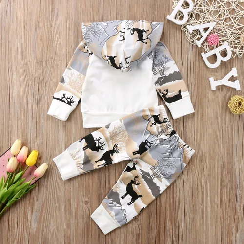 Vista 7 de Conjunto de 2 piezas de sudadera con capucha para bebé y niño, diseño de dinosaurio. Atuendo de otoño e invierno.