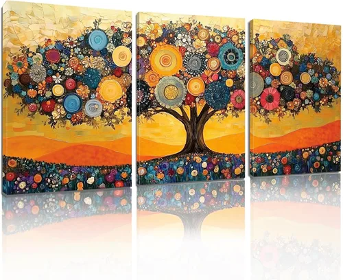 Vista 7 de Lienzo decorativo para pared, diseño de árbol de la vida, impresiones de estilo Gustav Klimt, arte abstracto del árbol de la vida, póster inspirado