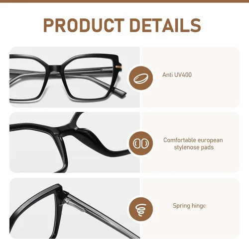 Vista 5 de LKEYE Gafas de lectura cuadradas para mujer, diseño de ojo de gato, bloqueo de luz azul, lk6095