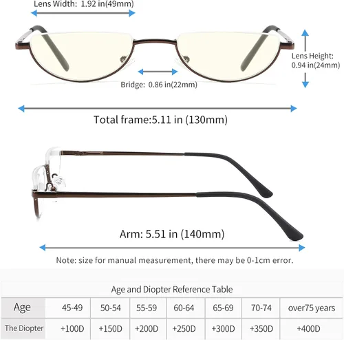 Vista 3 de Half Lens Reading Glasses Blue Light Blocking, Half Moon Frame Semi Rim Spring Hinge Readers with Case for Men Women